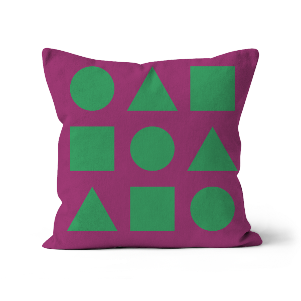 Vivid Green Shapes on Violet Vixen - Cuscino per Divano